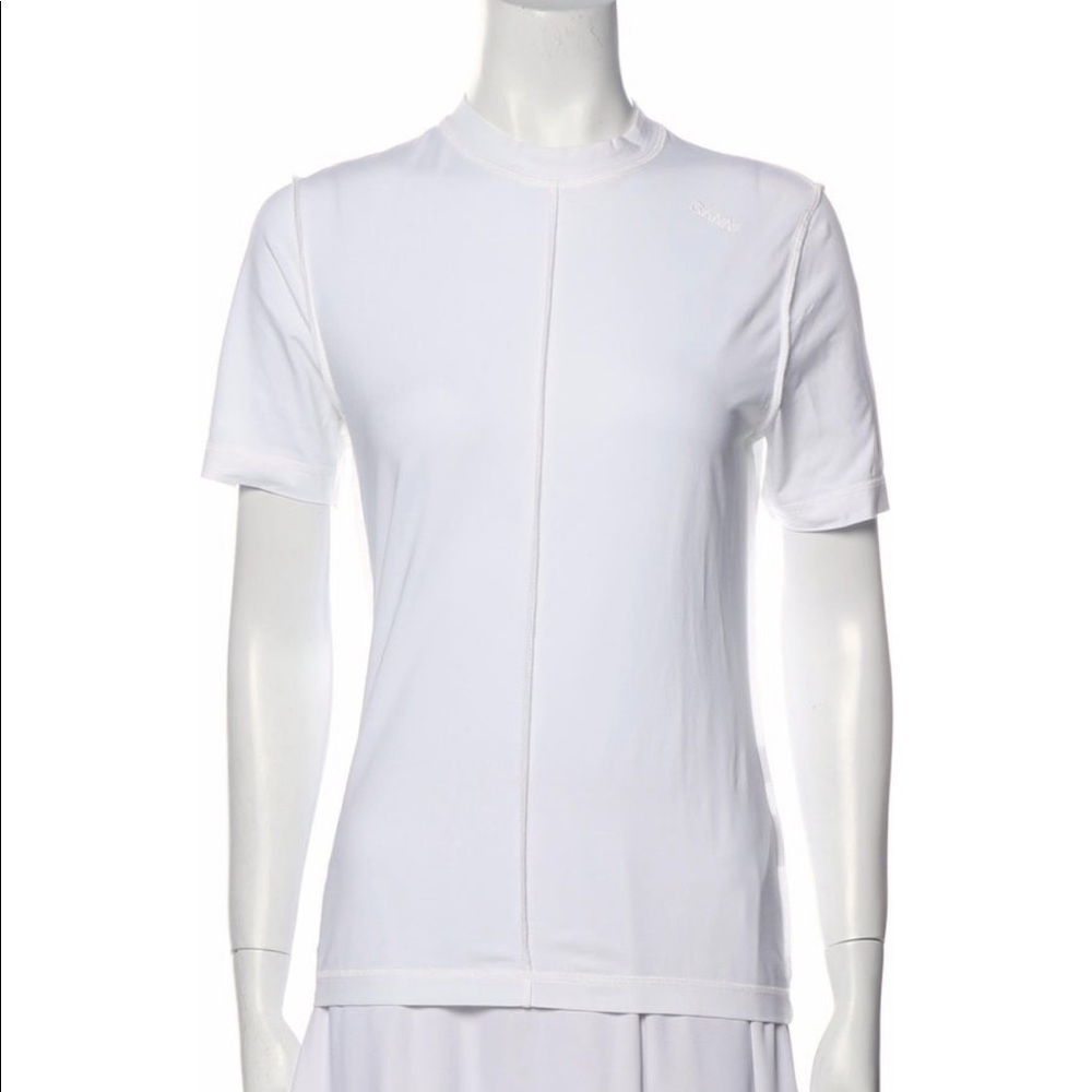 NWOT Ganni white tee with reverse seam and logo detail